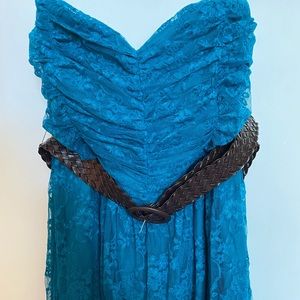 Teal Strapless Lace Dress